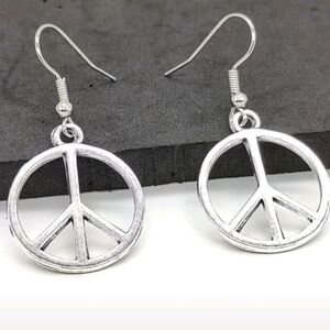 Silver Peace Sign Dangle Earrings